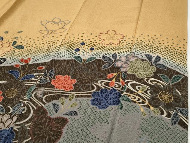 平和屋着物●訪問着　絞り　流水橘花文　金彩　正絹　逸品　CABI2954yc