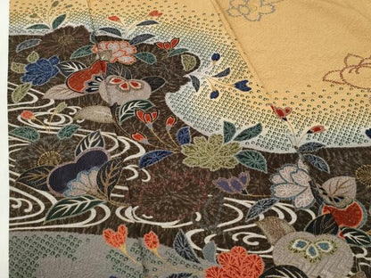 平和屋着物●訪問着　絞り　流水橘花文　金彩　正絹　逸品　CABI2954yc