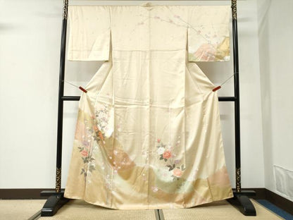 平和屋着物●訪問着　駒刺繍　牡丹花文　金彩　正絹　逸品　CABI2961yc