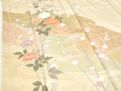 平和屋着物●訪問着　駒刺繍　牡丹花文　金彩　正絹　逸品　CABI2961yc
