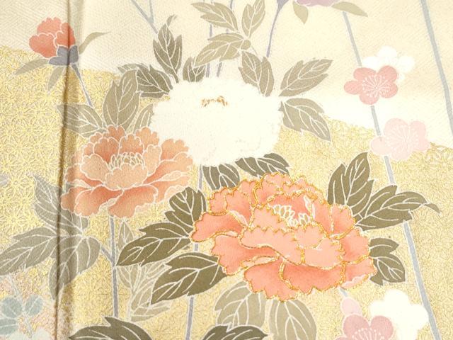 平和屋着物●訪問着　駒刺繍　牡丹花文　金彩　正絹　逸品　CABI2961yc