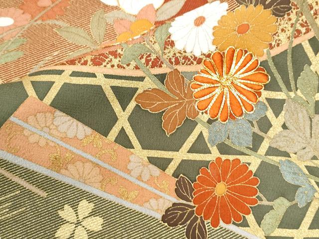 平和屋着物●訪問着　駒刺繍　松竹梅風景扇橘花文　暈し染め　金彩　正絹　逸品　CABI2962yc