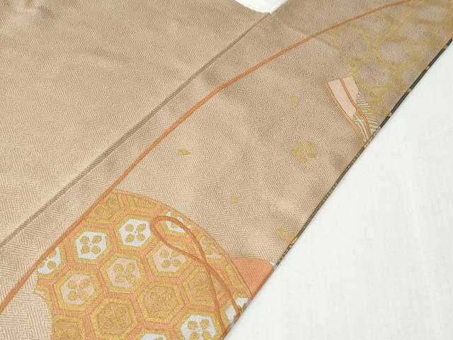 平和屋着物●訪問着　駒刺繍　松竹梅風景扇橘花文　暈し染め　金彩　正絹　逸品　CABI2962yc