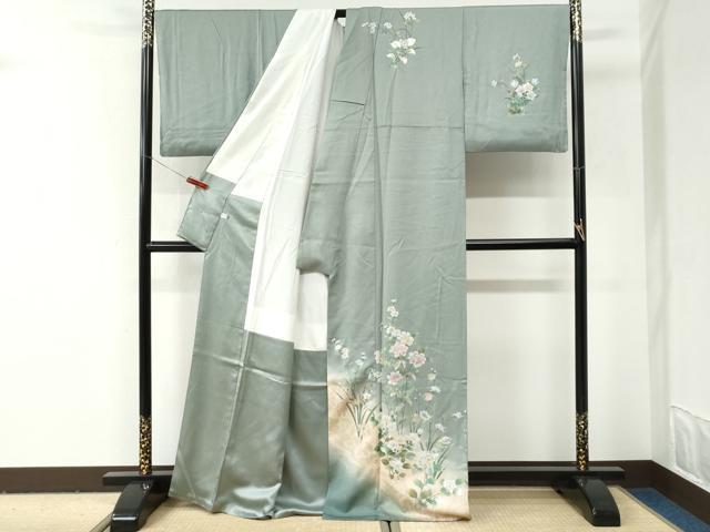 平和屋着物●訪問着　草花文　暈し染め　金彩　正絹　逸品　CABI2964yc