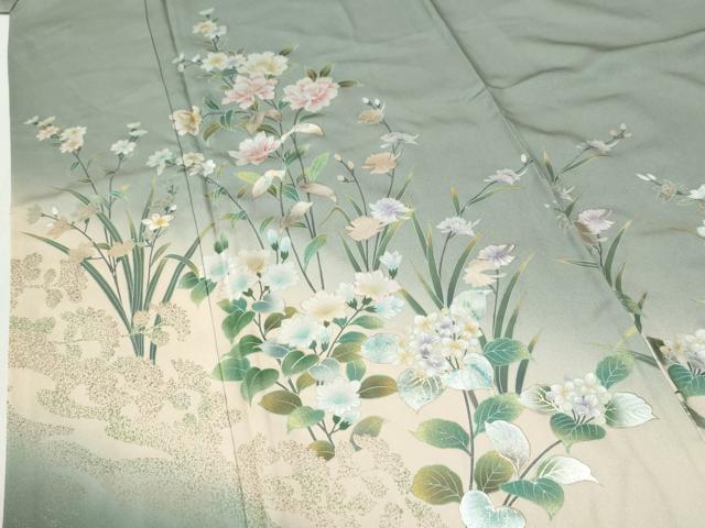 平和屋着物●訪問着　草花文　暈し染め　金彩　正絹　逸品　CABI2964yc