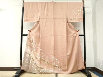 平和屋着物●訪問着　刺繍　鬘帯枝花文　暈し染め　金彩　そごう扱い　正絹　逸品　CABI2965yc