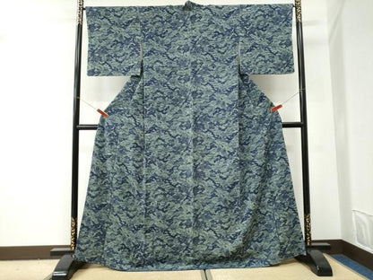 平和屋着物●上質な小紋　藍　風景文　正絹　逸品　CABI2966yc