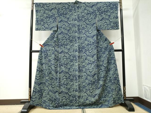 平和屋着物●上質な小紋　藍　風景文　正絹　逸品　CABI2966yc