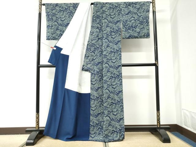 平和屋着物●上質な小紋　藍　風景文　正絹　逸品　CABI2966yc