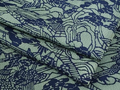 平和屋着物●上質な小紋　藍　風景文　正絹　逸品　CABI2966yc