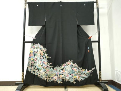 平和屋着物●豪華黒留袖　友禅　作家物　花の詩　正絹　逸品　CABI2967yc
