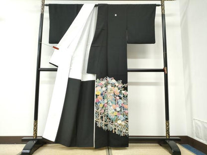 平和屋着物●豪華黒留袖　友禅　作家物　花の詩　正絹　逸品　CABI2967yc