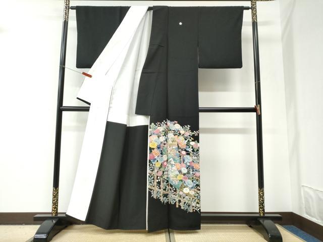 平和屋着物●豪華黒留袖　友禅　作家物　花の詩　正絹　逸品　CABI2967yc