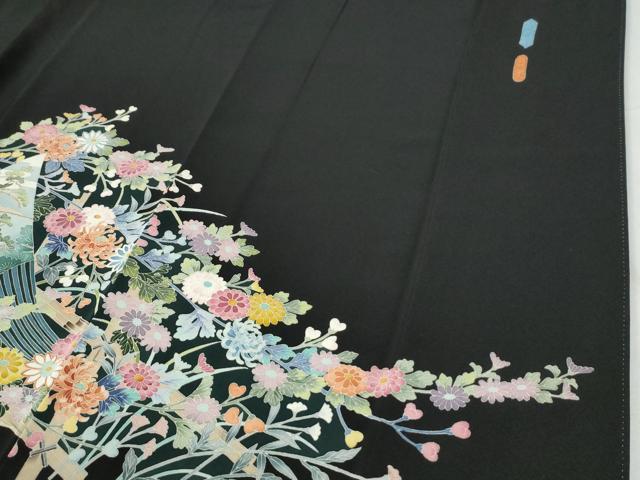 平和屋着物●豪華黒留袖　友禅　作家物　花の詩　正絹　逸品　CABI2967yc