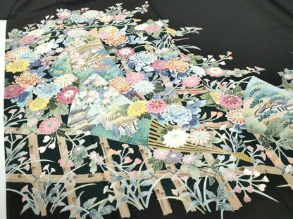 平和屋着物●豪華黒留袖　友禅　作家物　花の詩　正絹　逸品　CABI2967yc