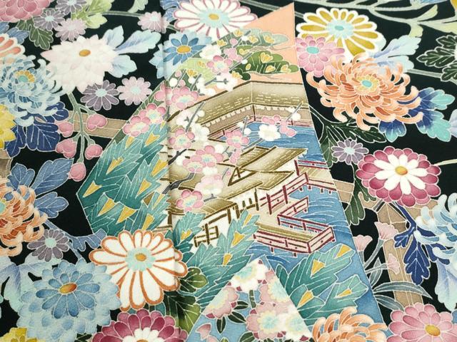 平和屋着物●豪華黒留袖　友禅　作家物　花の詩　正絹　逸品　CABI2967yc