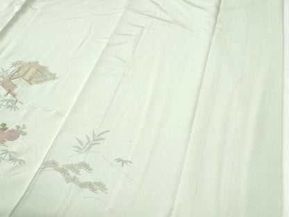 平和屋着物●中国三大刺繍　スワトウ刺繍　総刺繍　訪問着　枯山水　雲取り籬草花文　正絹　逸品　CABI2969yc