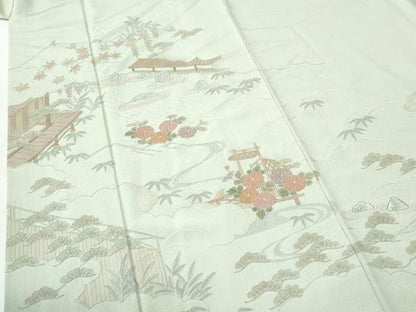 平和屋着物●中国三大刺繍　スワトウ刺繍　総刺繍　訪問着　枯山水　雲取り籬草花文　正絹　逸品　CABI2969yc
