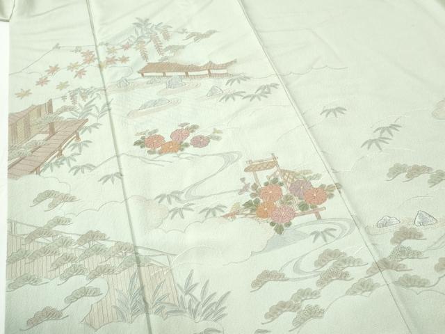 平和屋着物●中国三大刺繍　スワトウ刺繍　総刺繍　訪問着　枯山水　雲取り籬草花文　正絹　逸品　CABI2969yc