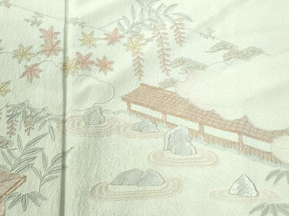 平和屋着物●中国三大刺繍　スワトウ刺繍　総刺繍　訪問着　枯山水　雲取り籬草花文　正絹　逸品　CABI2969yc