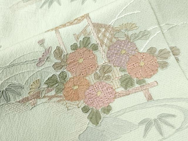 平和屋着物●中国三大刺繍　スワトウ刺繍　総刺繍　訪問着　枯山水　雲取り籬草花文　正絹　逸品　CABI2969yc