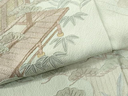 平和屋着物●中国三大刺繍　スワトウ刺繍　総刺繍　訪問着　枯山水　雲取り籬草花文　正絹　逸品　CABI2969yc