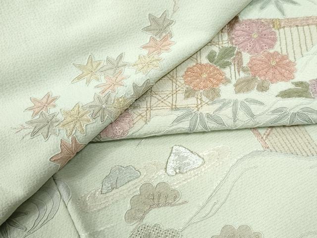 平和屋着物●中国三大刺繍　スワトウ刺繍　総刺繍　訪問着　枯山水　雲取り籬草花文　正絹　逸品　CABI2969yc