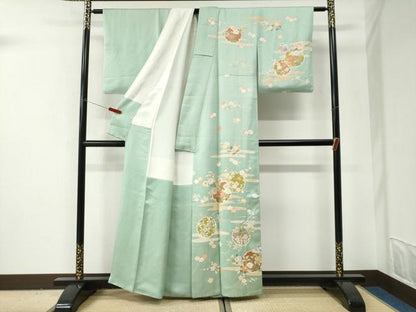 平和屋着物●訪問着　駒刺繍　エ霞雪輪吉祥花文　金彩　三越扱い　正絹　逸品　CABI2970yc