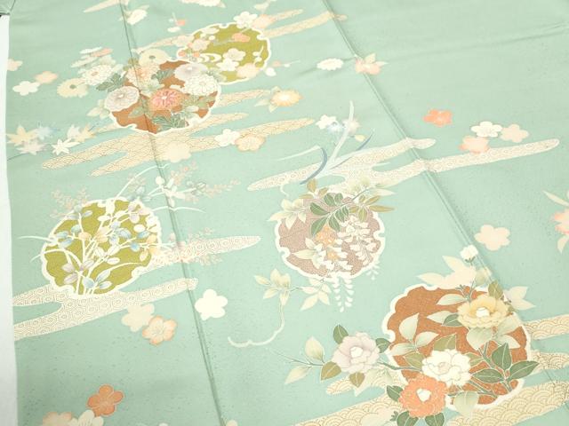 平和屋着物●訪問着　駒刺繍　エ霞雪輪吉祥花文　金彩　三越扱い　正絹　逸品　CABI2970yc