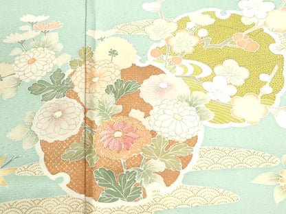 平和屋着物●訪問着　駒刺繍　エ霞雪輪吉祥花文　金彩　三越扱い　正絹　逸品　CABI2970yc