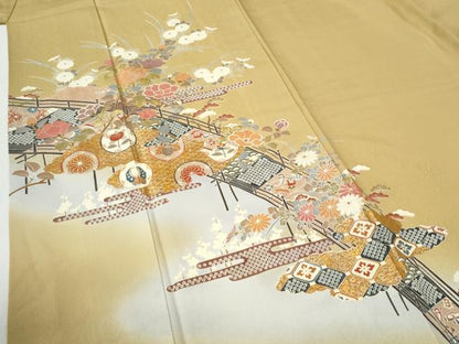 平和屋着物●訪問着　雲取り渡り橋吉祥花文　暈し染め　金彩　正絹　逸品　CABI2971yc
