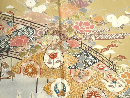 平和屋着物●訪問着　雲取り渡り橋吉祥花文　暈し染め　金彩　正絹　逸品　CABI2971yc