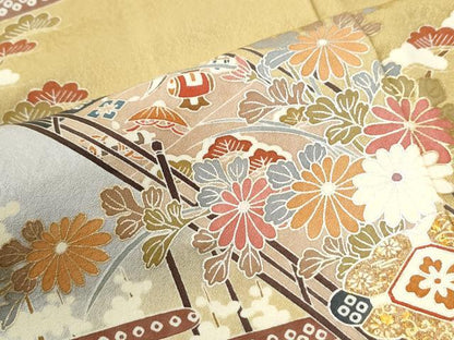 平和屋着物●訪問着　雲取り渡り橋吉祥花文　暈し染め　金彩　正絹　逸品　CABI2971yc
