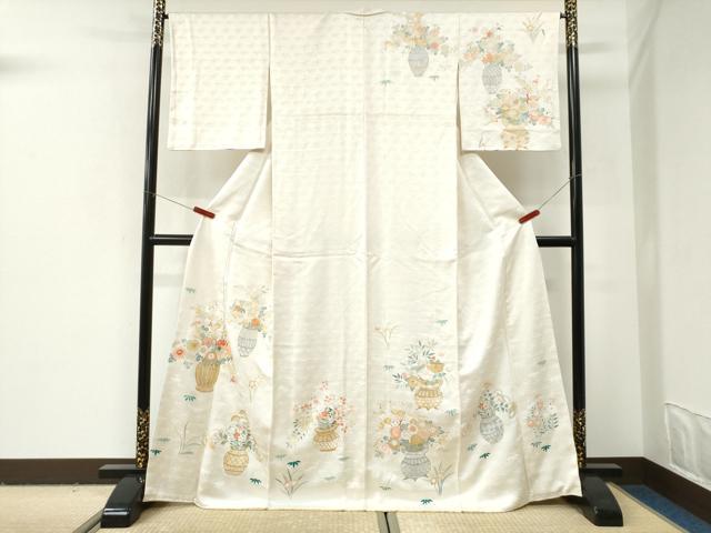 平和屋着物●訪問着　刺繍　花籠文　金彩　正絹　逸品　CABI2976yc