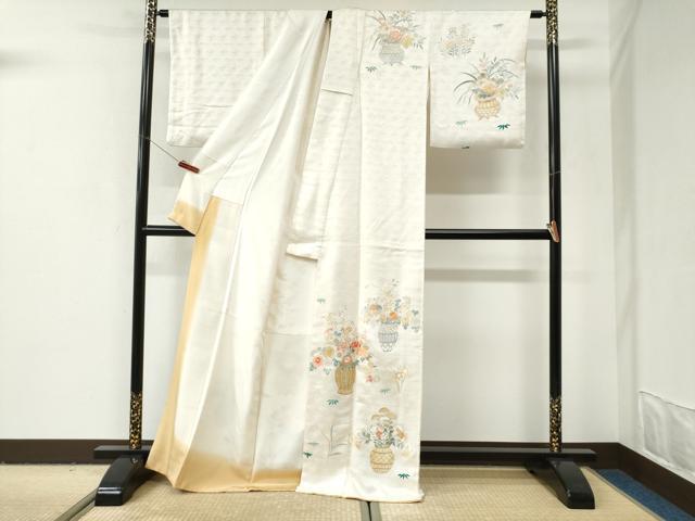 平和屋着物●訪問着　刺繍　花籠文　金彩　正絹　逸品　CABI2976yc