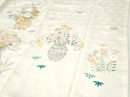 平和屋着物●訪問着　刺繍　花籠文　金彩　正絹　逸品　CABI2976yc
