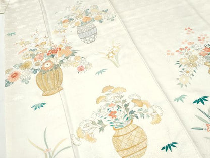 平和屋着物●訪問着　刺繍　花籠文　金彩　正絹　逸品　CABI2976yc
