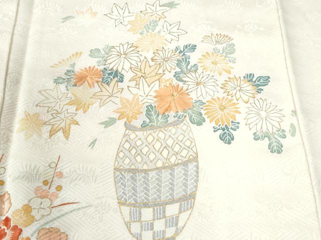 平和屋着物●訪問着　刺繍　花籠文　金彩　正絹　逸品　CABI2976yc