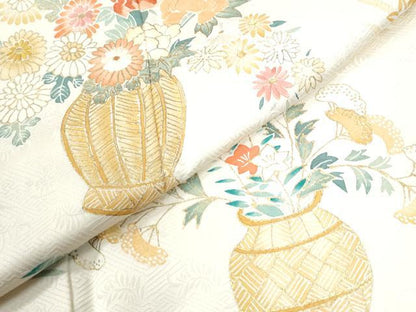 平和屋着物●訪問着　刺繍　花籠文　金彩　正絹　逸品　CABI2976yc