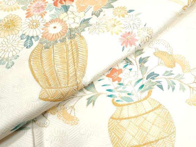 平和屋着物●訪問着　刺繍　花籠文　金彩　正絹　逸品　CABI2976yc