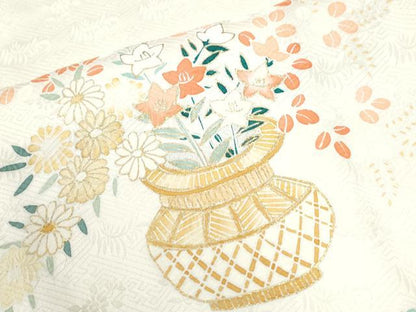 平和屋着物●訪問着　刺繍　花籠文　金彩　正絹　逸品　CABI2976yc