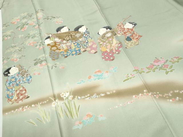 平和屋着物●豪華色留袖　童子楽器花文　暈し染め　金彩　ロング丈　正絹　逸品　CABI2980yc
