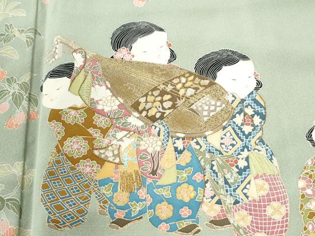 平和屋着物●豪華色留袖　童子楽器花文　暈し染め　金彩　ロング丈　正絹　逸品　CABI2980yc