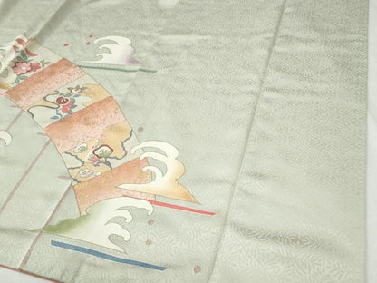 平和屋着物●訪問着　駒刺繍　立波草花文　金彩　正絹　逸品　CABI2981yc