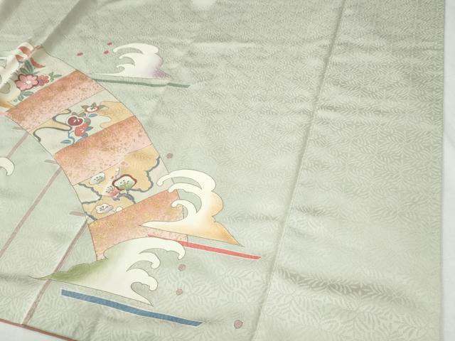 平和屋着物●訪問着　駒刺繍　立波草花文　金彩　正絹　逸品　CABI2981yc