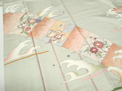 平和屋着物●訪問着　駒刺繍　立波草花文　金彩　正絹　逸品　CABI2981yc