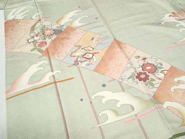 平和屋着物●訪問着　駒刺繍　立波草花文　金彩　正絹　逸品　CABI2981yc