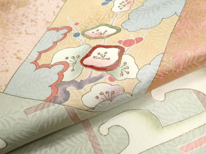平和屋着物●訪問着　駒刺繍　立波草花文　金彩　正絹　逸品　CABI2981yc