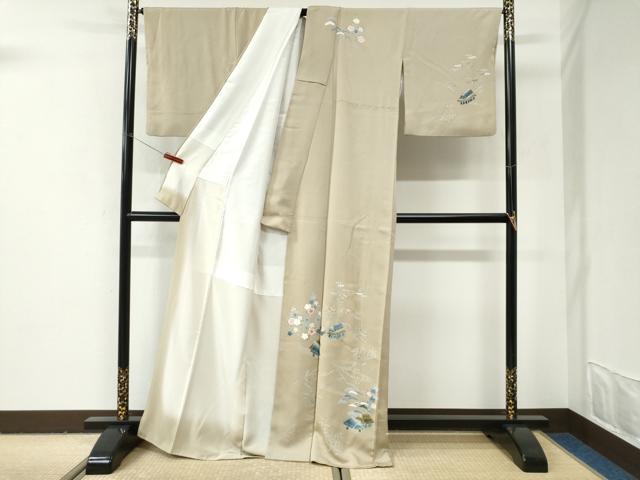 平和屋着物●訪問着　駒刺繍　松竹梅風景文　正絹　逸品　CABI2983yc