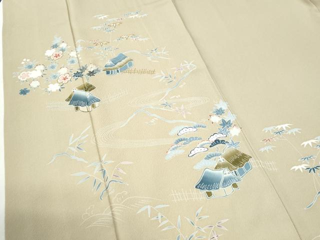 平和屋着物●訪問着　駒刺繍　松竹梅風景文　正絹　逸品　CABI2983yc